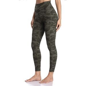Colorfulkoala High Waisted Yoga Pants 7/8 Length Leggings Pockets XS Camo Green‎